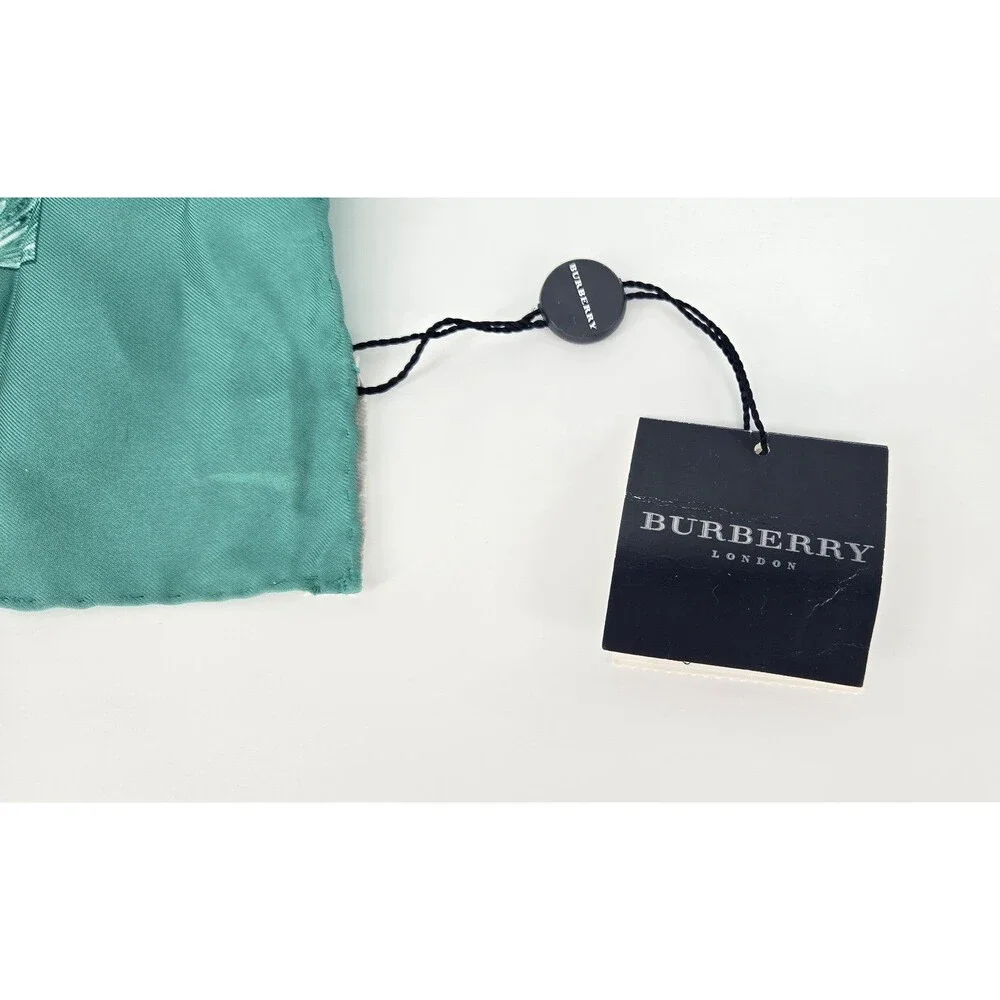 NWT Burberry London 100% Silk Scarf In Sea Green Wave Pattern ~27x27‎ Summer